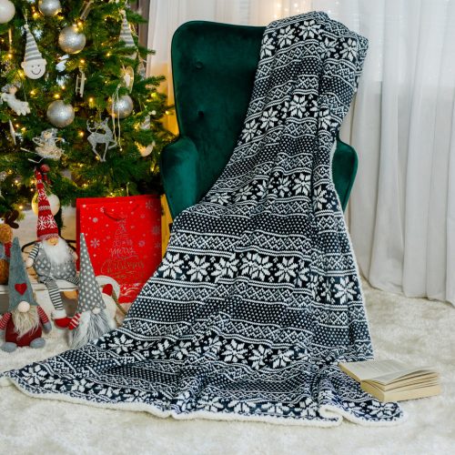 Kétoldalas bárány takaró, téli motívum, 150x200, MALENA