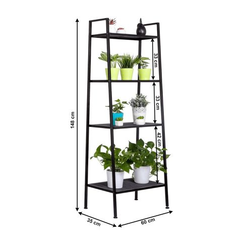 4 polcos fém polcállvány, fekete, ALDEA