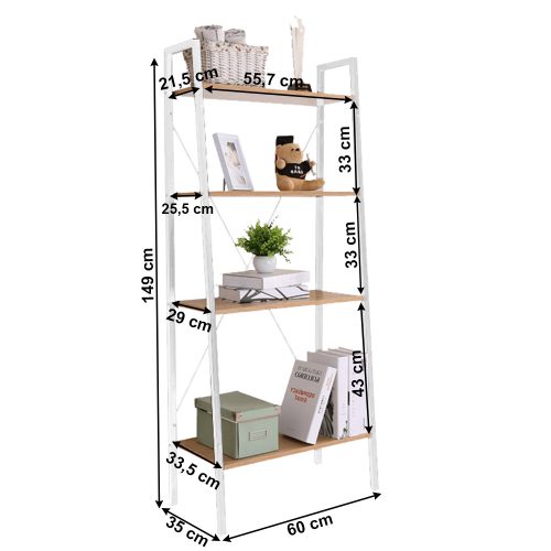Polcállvány, 4 polcos, tölgy/fehér, THEA