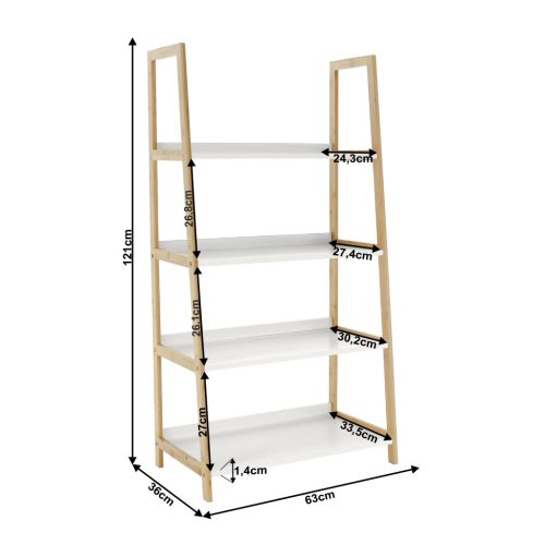 4 polcos állvány, fehér/természetes, KOEN TYP 2