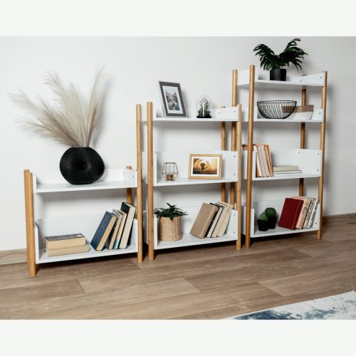 3 polcos állvány, természetes bambusz/fehér, BALTIKA TYP 2