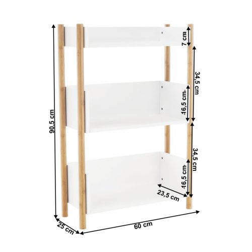 3 polcos állvány, természetes bambusz/fehér, BALTIKA TYP 2