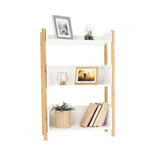 3 polcos állvány, természetes bambusz/fehér, BALTIKA TYP 2