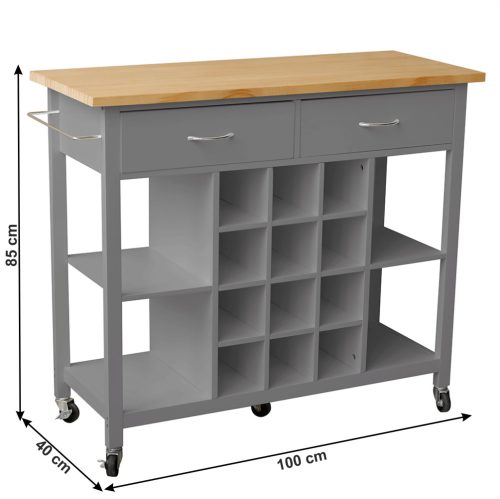 Tálalókocsi polcállvánnyal üvegekhez, sötétszürke/természetes, DILIA