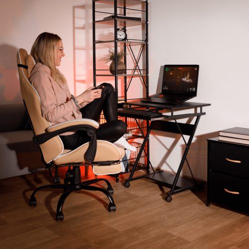 Mozgatható számítógépasztal/Gamer asztal kerekekkel, fekete, TARAK