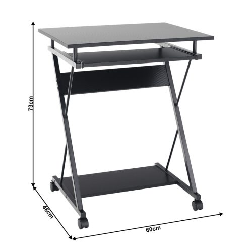 Mozgatható számítógépasztal/Gamer asztal kerekekkel, fekete, TARAK