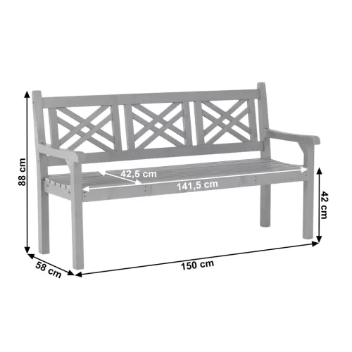 Fából készült kerti pad, szürke, 150 cm, FABLA