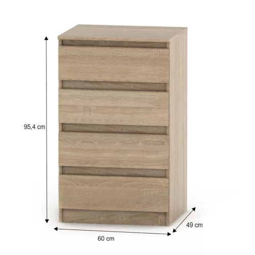 4 fiókos komód, tölgy sonoma, HANY NEW 014