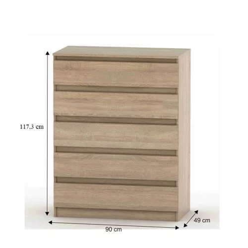 5 fiókos komód, tölgy sonoma, HANY NEW 005