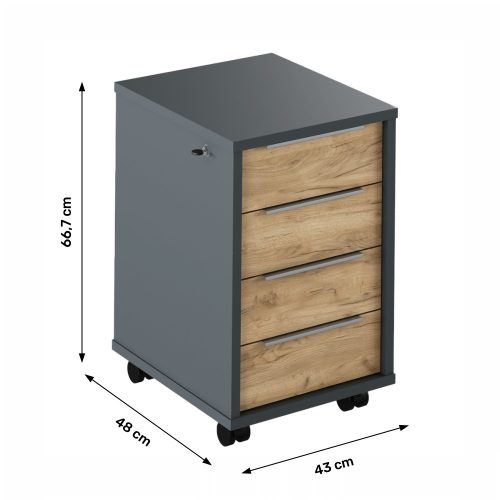 Irodai konténer zárral, grafit/tölgyfa artisan, RIOMA NEW TYP 30