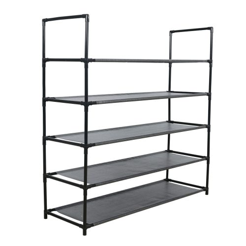 Cipőtartó, 5 soros, fém, fekete, szövet polcokkal, MADILO