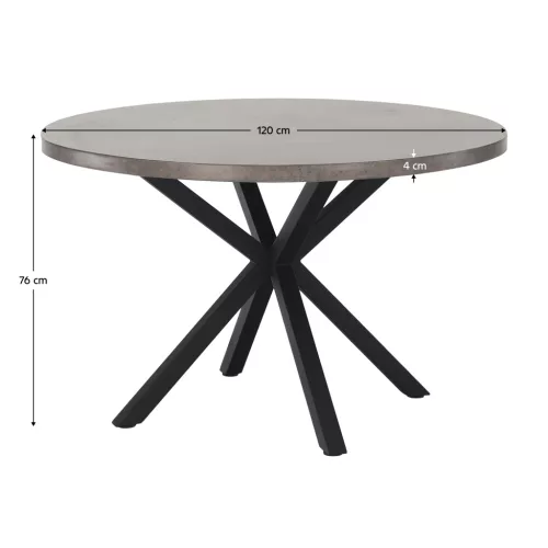 Étkezőasztal, beton/fekete, átmérő 120 cm, MEDOR