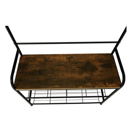 Akasztó cipőtárolóval, fekete fém/MDF rusztikus fa, KELAM