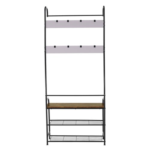 Akasztó cipőtárolóval, fekete fém/MDF rusztikus fa, KELAM