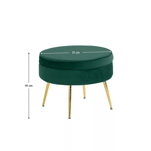 Luxus zsámoly/puff, smaragd Velvet szövet/króm arany, Art-deco, NOBLIN TYP 1