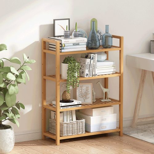 4 polcos polcállvány, természetes bambusz, FIORE TYP 2