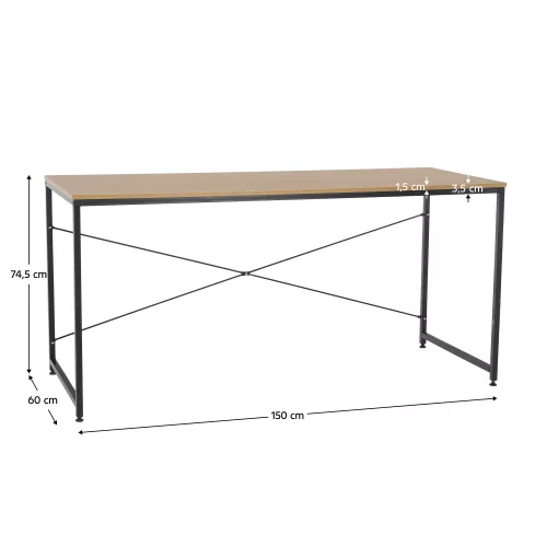 Íróasztal tölgy/fekete, 150x60 cm, MELLORA