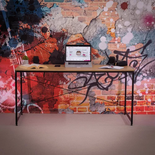 Íróasztal tölgy/fekete, 150x60 cm, MELLORA
