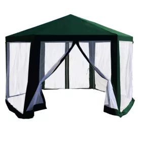   Kerti pavilon sátor, 3,9x2,5x3,9m, zöld/fehér, RINGE TYP 1+6 oldal