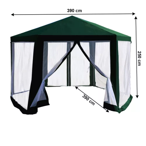 Kerti pavilon sátor, 3,9x2,5x3,9m, zöld/fehér, RINGE TYP 1+6 oldal