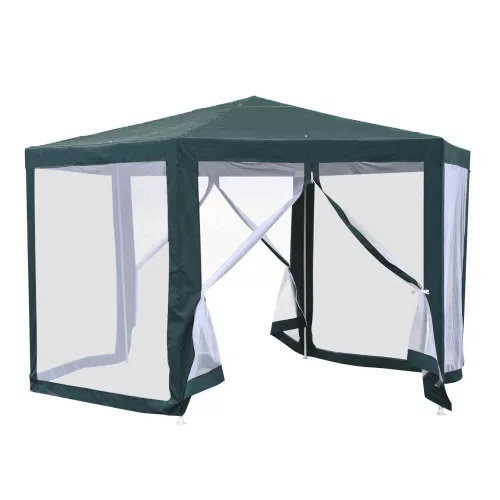 Kerti pavilon sátor, 3,9x2,5x3,9m, zöld/fehér, RINGE TYP 1+6 oldal