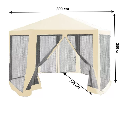 Kerti pavilon sátor, 3,9x2,5x3,9m, bézs/fekete, RINGE TYP 2+6 oldal