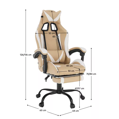 Irodai/gamer fotel, fekete/fehér/bézs, OZGE 2 NEW