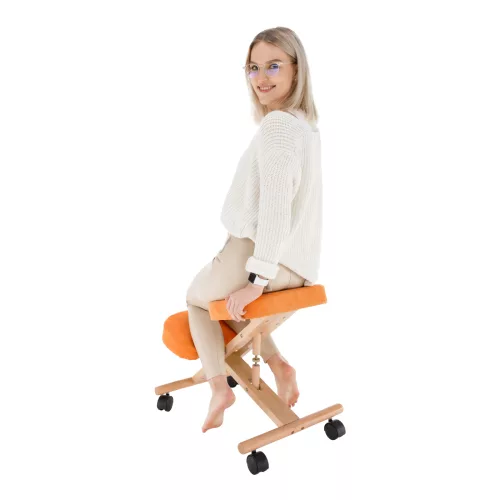 Ergonomikus térdelőszék, narancs/bükkfa, FLONET
