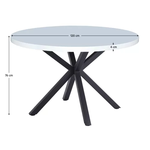 Étkezőasztal, fehér matt/fekete, átmérő 120 cm, MEDOR