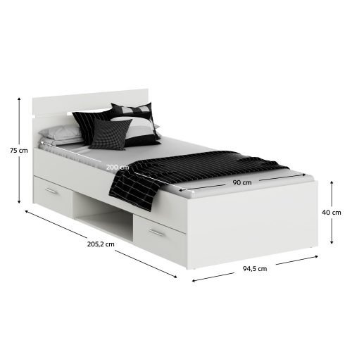 Ágykeret, 90x200, fehér, MICHIGAN NEW