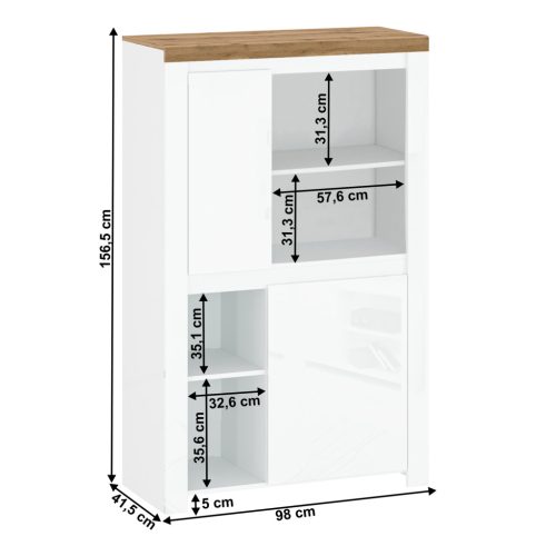 Polcállvány 2D, fényes fehér/wotan tölgy, VILGO