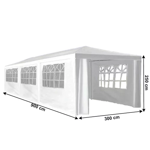 Kerti party sátor, fehér, 3x9 m, TEKNO NEW TYP 3 + 8 oldalsó résszel