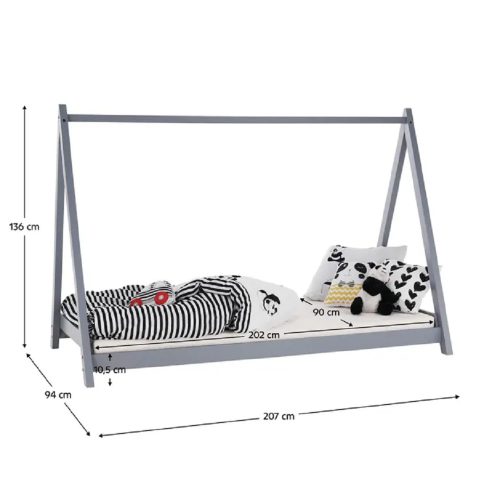 Montessori ágy, szürke, tűnyalábos fenyőfa, GROSI