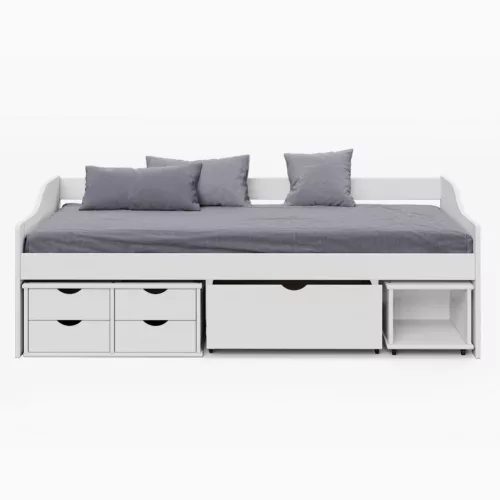 Ágy tárolóhellyel, fehér, tömörfa, 90x200, MAXI NEW