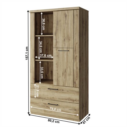 Nyitott polcos szekrény 1D2S, navarra tölgy, DORSI