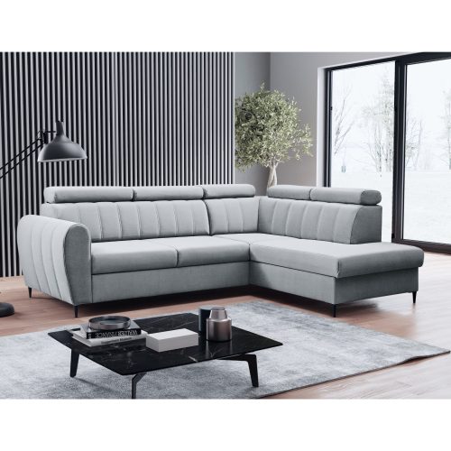 Kinyitható ülőgarnitúra, világosszürke, jobbos, KORIO L