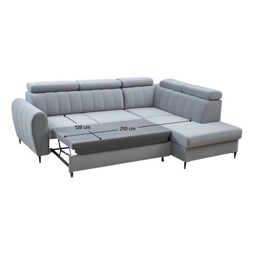Kinyitható ülőgarnitúra, világosszürke, jobbos, KORIO L