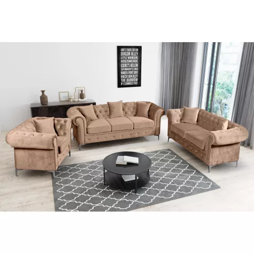 Kinyitható luxus 2-es ülés, világosbarna Velvet szövet, ROMANO