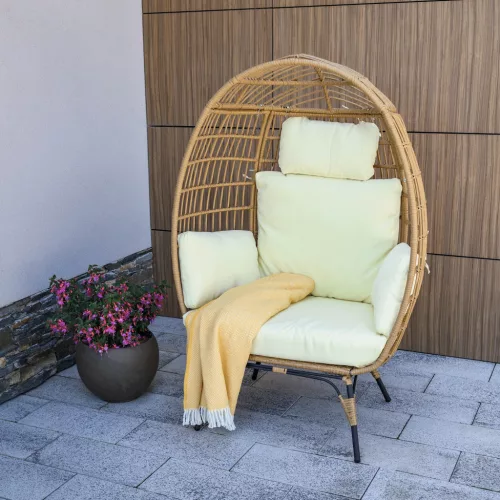 Rattan fotel, természetes/fekete/bézs, KARMEN