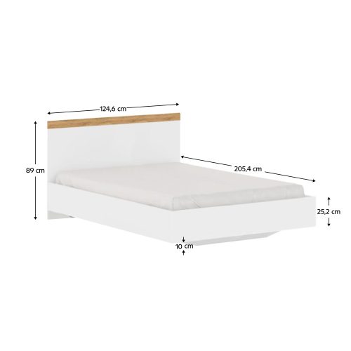 Ágy, 120x200, fehér/wotan tölgy, VILGO