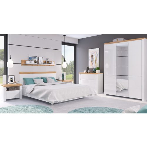 Ágy, 120x200, fehér/wotan tölgy, VILGO