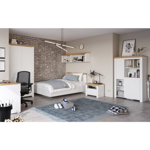 Ágy, 90x200, fehér/wotan tölgy, VILGO