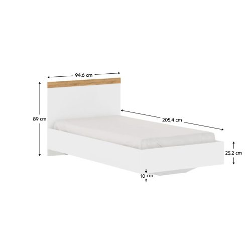 Ágy, 90x200, fehér/wotan tölgy, VILGO