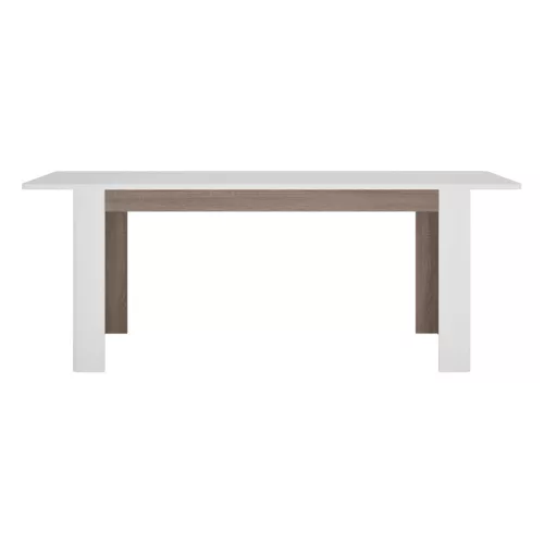 Széthúzható étkezőasztal, fehér extra magasfényű HG/sonoma tölgy sötét trufla, 160-200x90 cm, LYNATET TYP 75