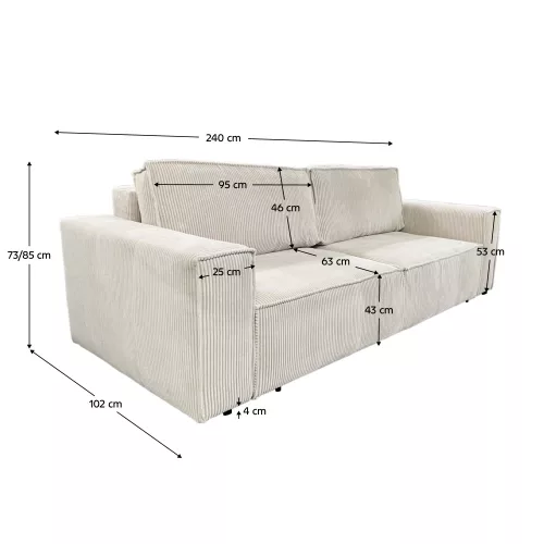 Kihúzható heverő, bézs, HARPERA BIG SOFA
