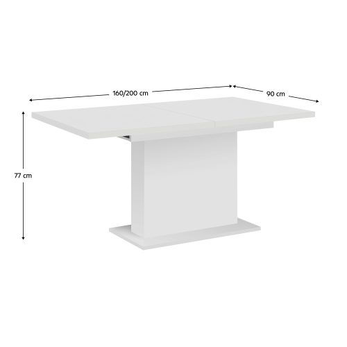 Kihúzható étkezőasztal, fehér, 160-200x90 cm, BOBA