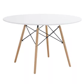   Étkezőasztal, fehér/matt/bükk, átmérő 120 cm, DEMIN NEW
