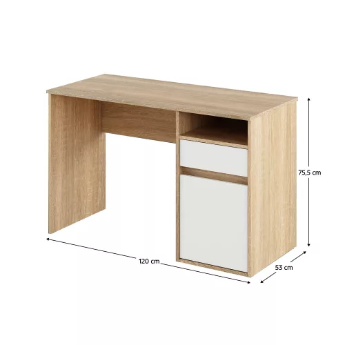 PC asztal, sonoma tölgy/fehér, BILI NEW