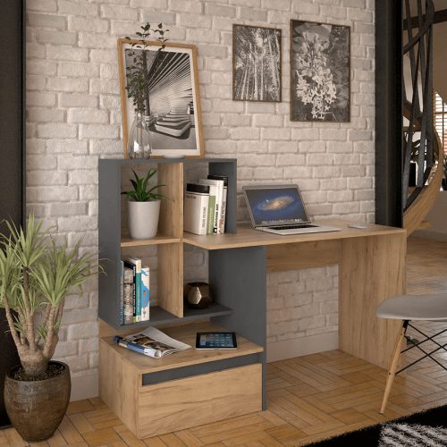 Számítógépasztal, artisan tölgy/grafit, NEREO 2 NEW