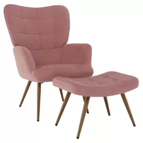   Fotel lábtartóval, rózsaszín Velvet szövet/tölgy, HABEN